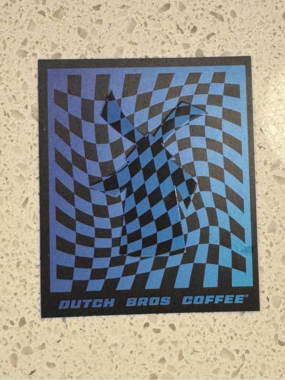 Dutch Bros Coffee Sticker April Fools Limited Edition–IllusionBlue Checkerboard